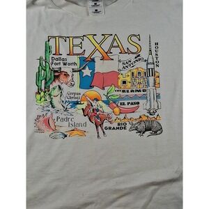 Vtg Texas‎ T Shirt Large  Longhorn Flag Houston Cowboy Multicolor Padre Island